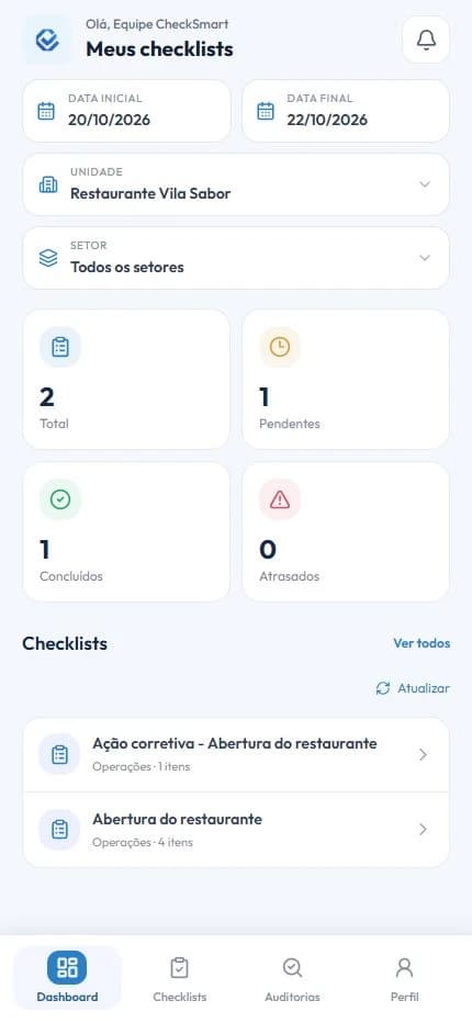 Indicadores e relatórios no celular